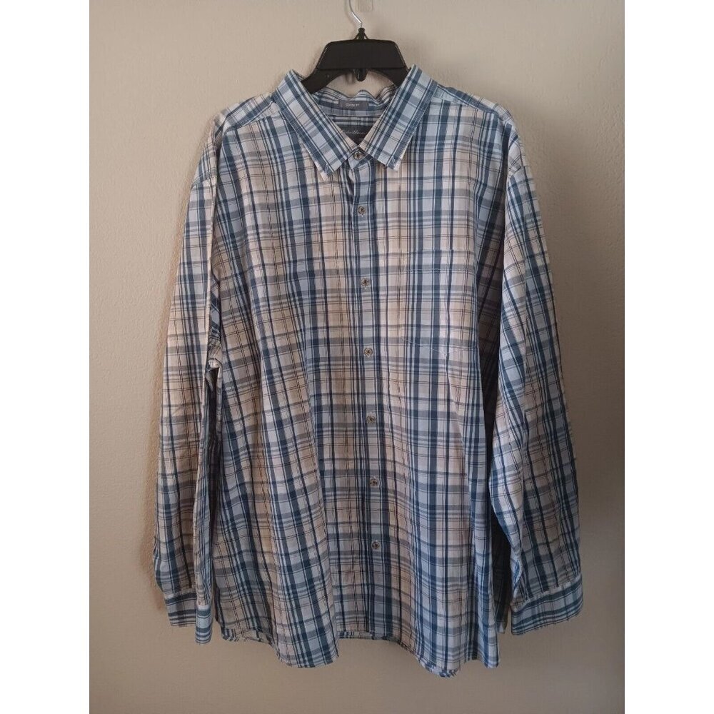 3/10 EDDIE BAUER Plaid Classic Fit Long Sleeve Cotton Shirt 3XL Blue Tan White